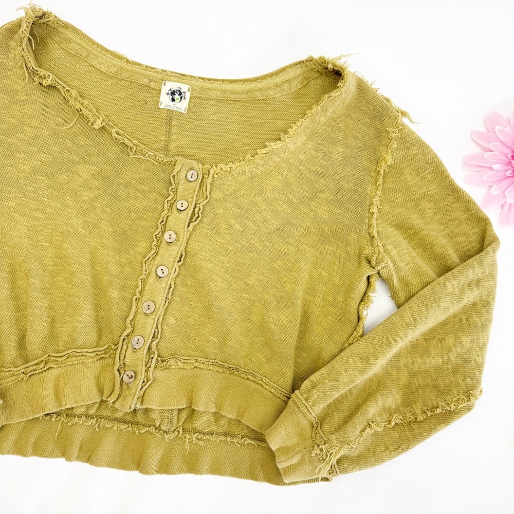Free People X We The Free Golden Road Cardigan Curly Willow Mustard Olive Crop - Picture 8 of 15